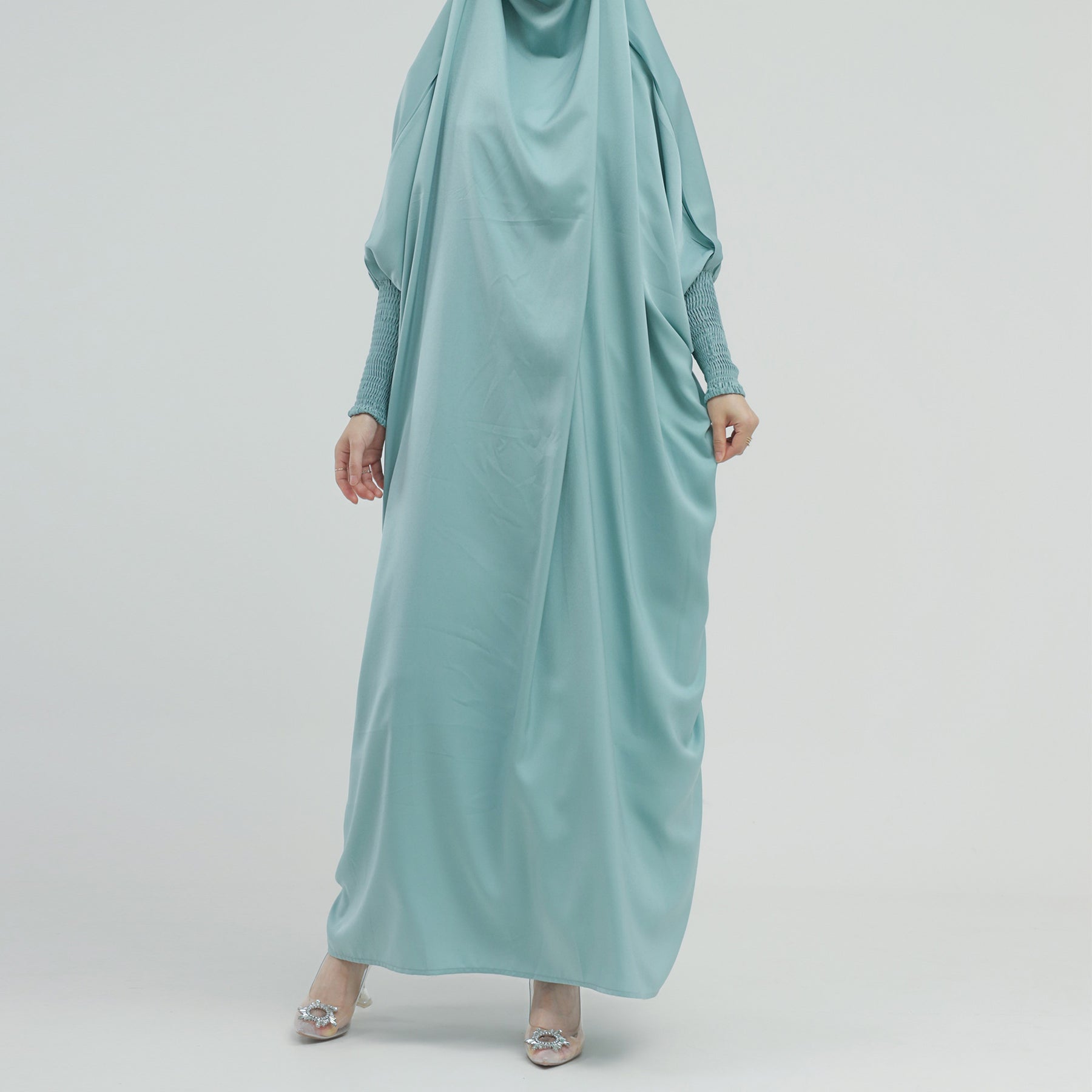 LR484   Plain plus size hijab-integrated dress