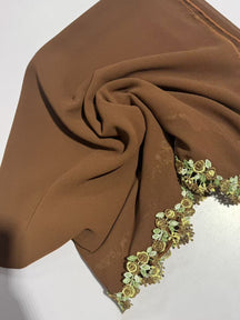 198#  Floral Embroidered Polyester Open Abaya + Slip Dress Set - Hijab sold separately