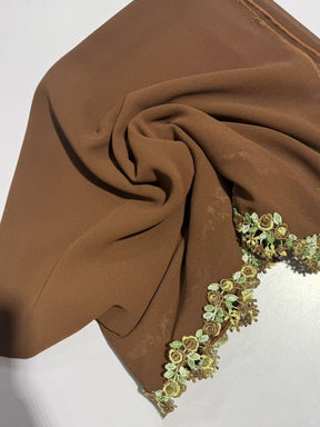 198#  Floral Embroidered Polyester Open Abaya + Slip Dress Set - Hijab sold separately