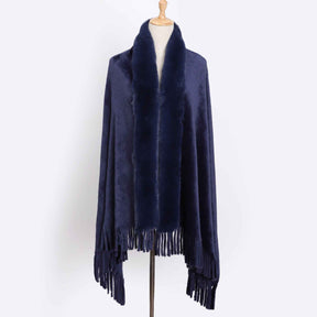FLR-001  Double-Faced Flannel Shawl Scarf with Orylag Fur Collar and Tassels