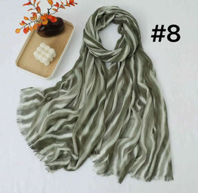SS017  Striped Tie-Dye Modal Crinkle Hijab with Short Fringe