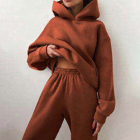 21660  Fashion Sporty Plain Hooded Sweatshirt Casual Set Abaya