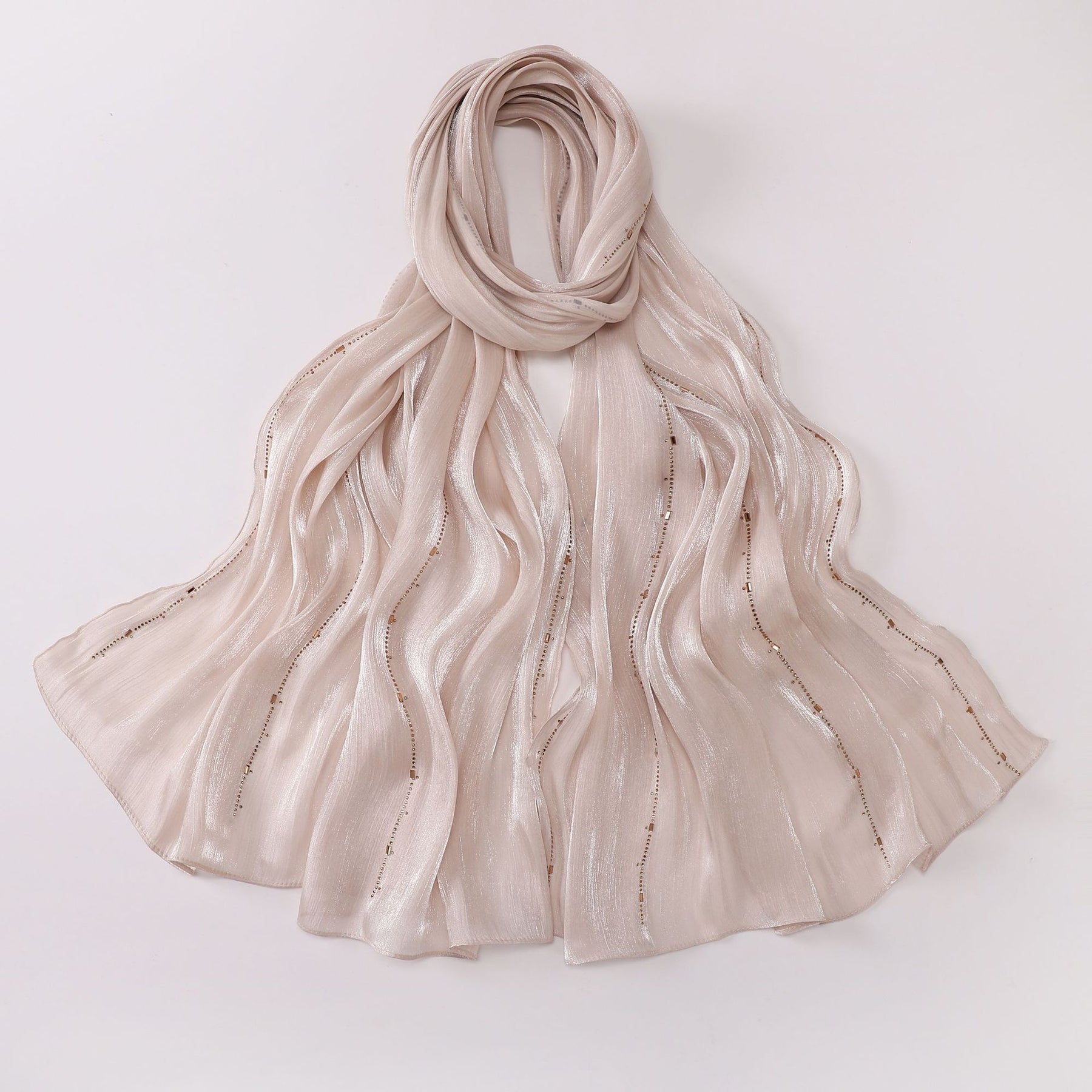 W-0513  Sea Island Silk Bright Silk Hijab with Rhinestone Lines