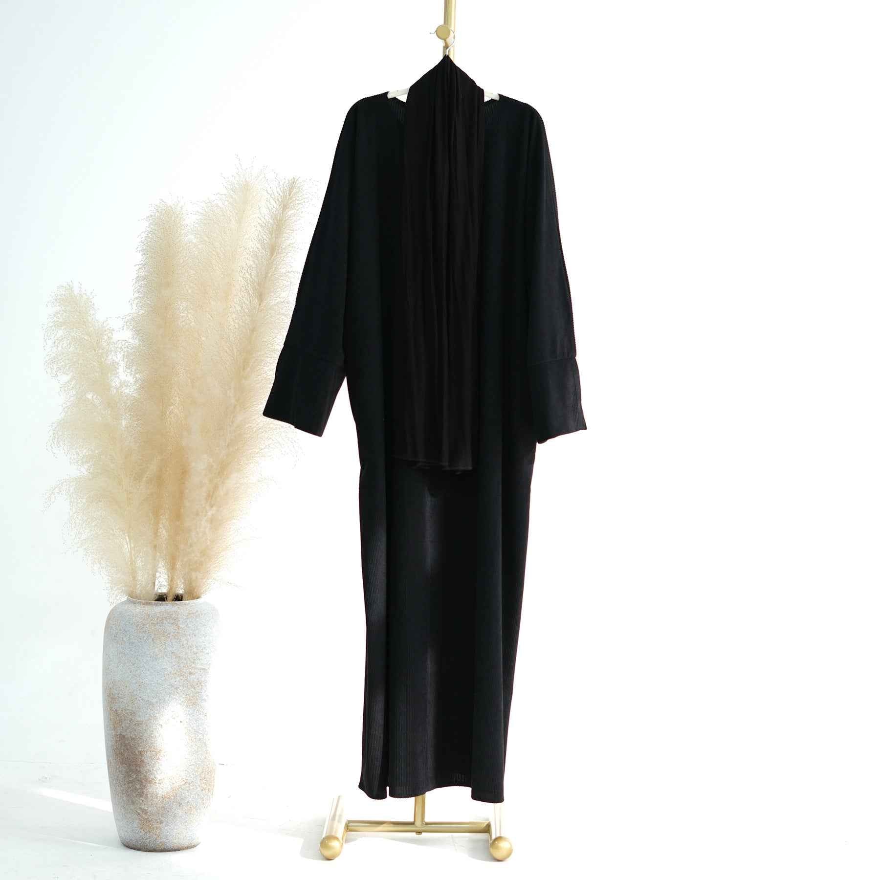 LR688 Autumn Winter Corduroy Abaya Dress & Hijab Set