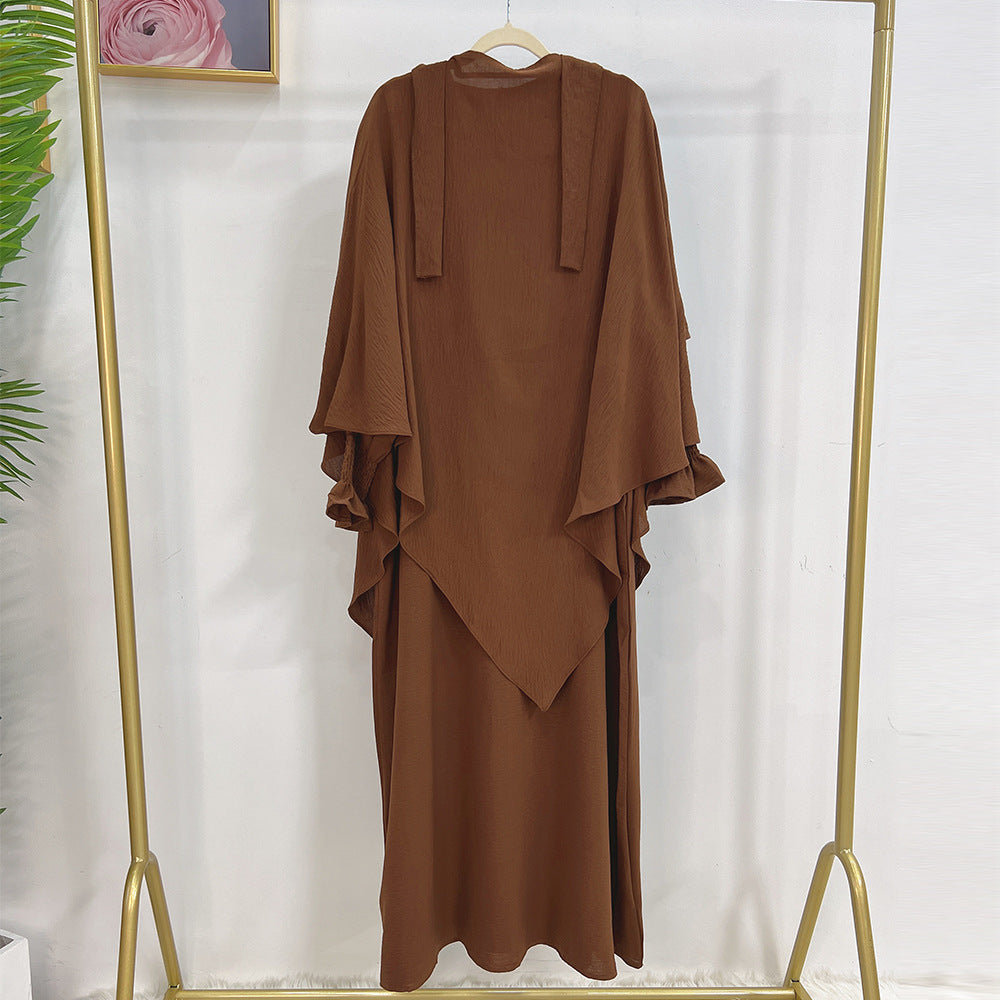LR591+HJ907  Plain Dress with Single-Layer Hijab Set