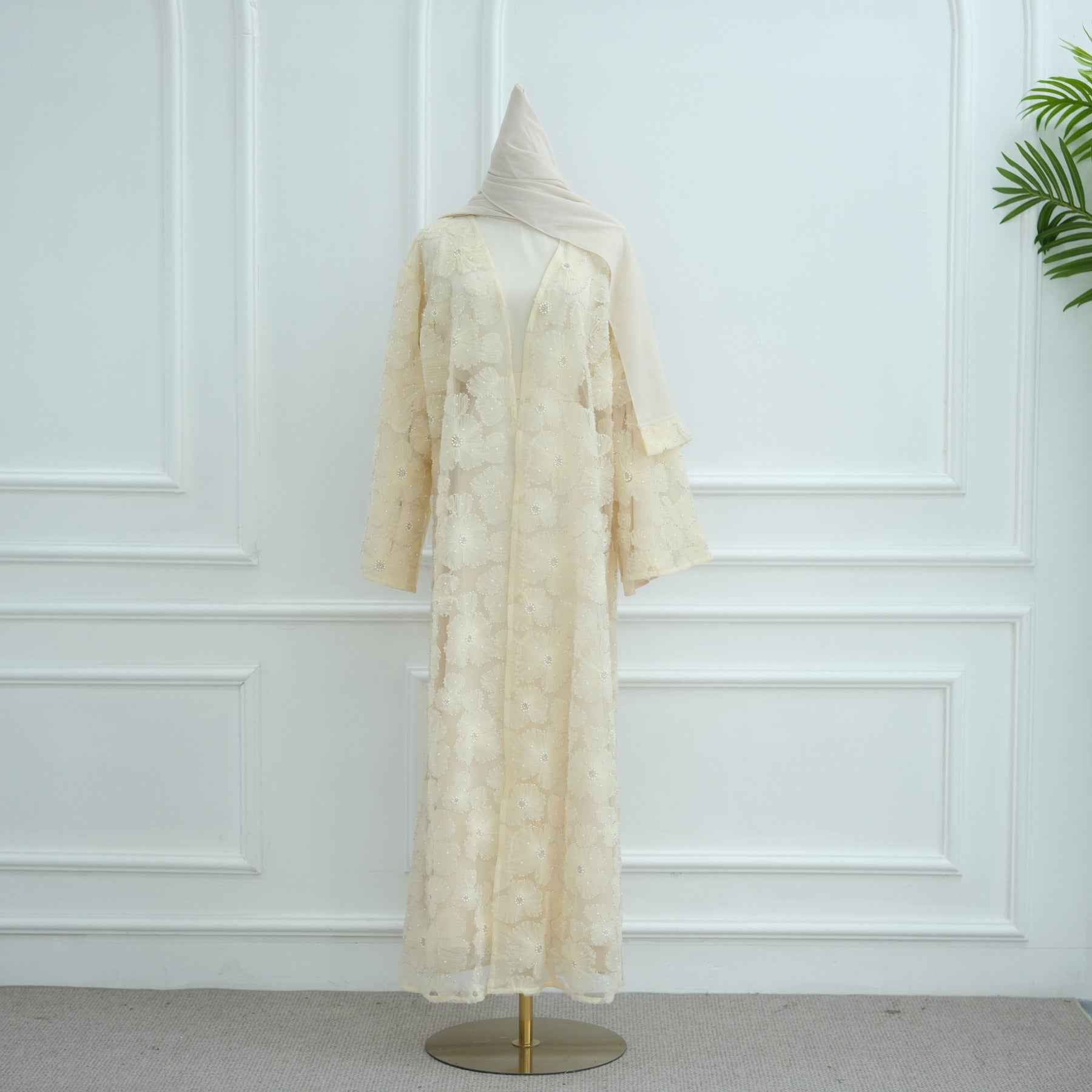 LR1069  3D Floral Beaded Cardigan Abaya