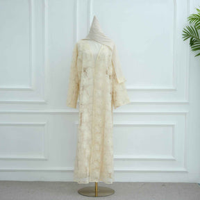 LR1069  3D Floral Beaded Cardigan Abaya