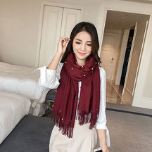 BR001  Plain Faux Cashmere Beaded Scarf
