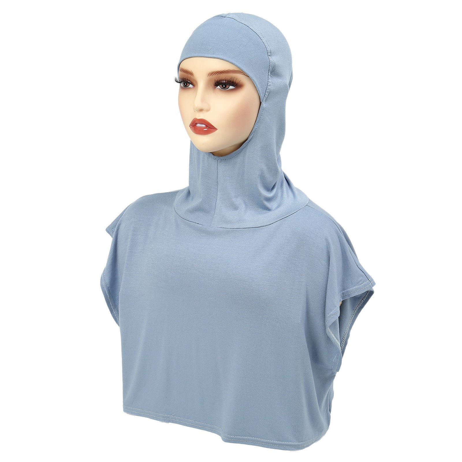 8227 Solid color one-piece hat Muslim headscarf with fake collar Pullover hat