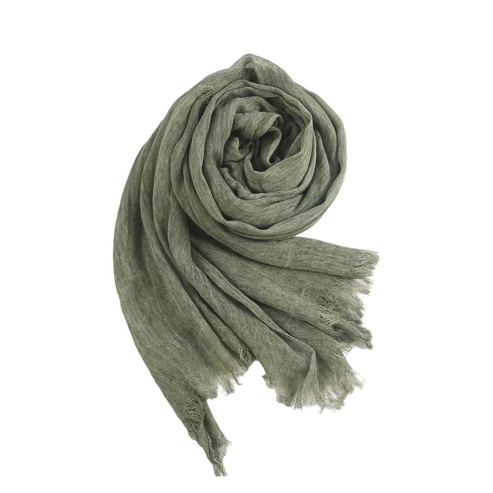 WJ070  Crinkled Rayon Scarf, Finished with Side Fringe