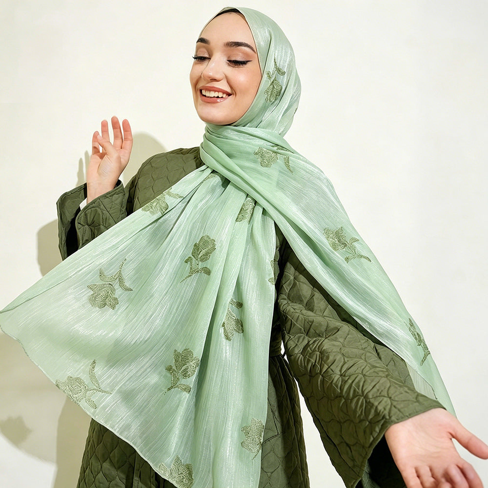 WJ103  Sea Island Silk Embroidered Sun Protection Hijab