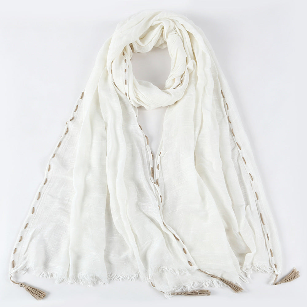 YC008  Crinkle Drawstring Polyester Fringe Tassel Hijab