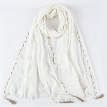 YC008  Crinkle Drawstring Polyester Fringe Tassel Hijab