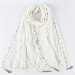 YC008  Crinkle Drawstring Polyester Fringe Tassel Hijab