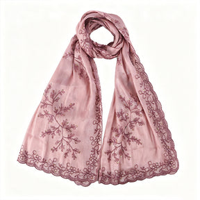 WJ115  Plain Embroidered Scallop Edge Sea Island Silk Hijab