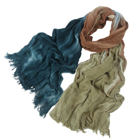 SS009  Modal Tie-Dye Oil Painting Style Two-End Fringed Crinkled Hijab