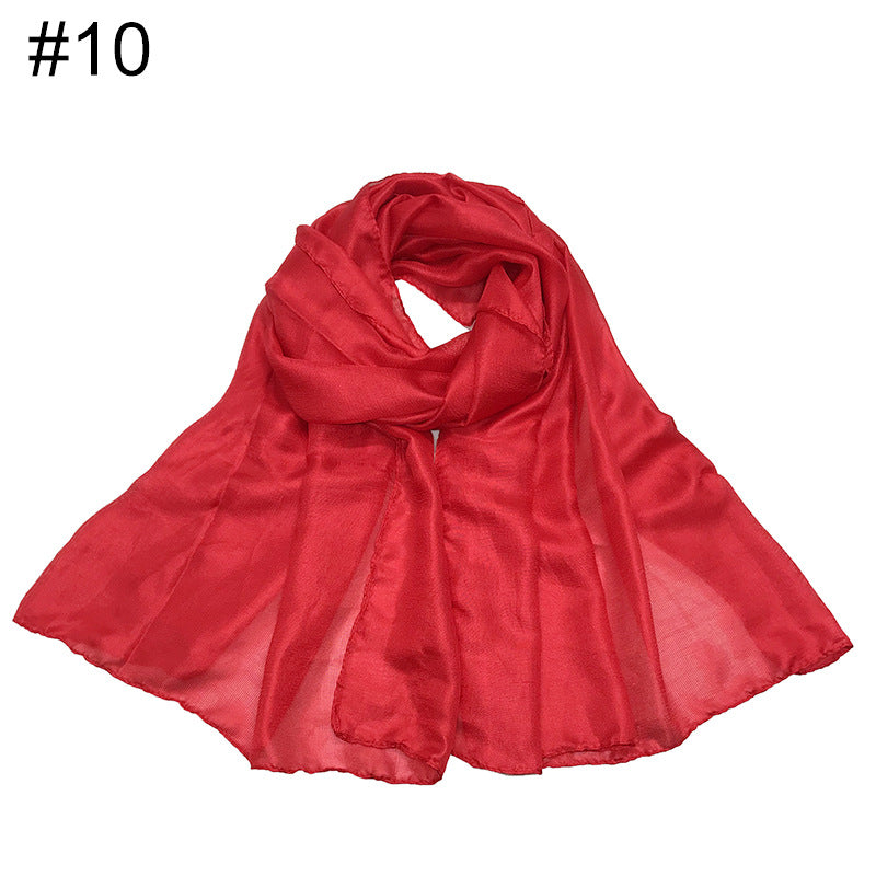 ND479 Linen Solid Color Faux Silk Soft Turban Shawl Scarf