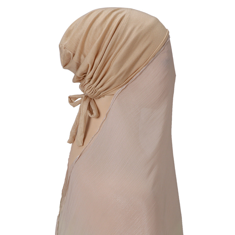 MSL355  Adjustable Cotton Jersey Muslim Cap+Island Satin Crepe Long Scarf