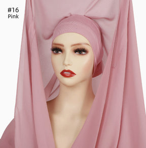 VS911 Solid Color Chiffon Hijab with Undercap Instant Hijab and Magnet Buckle, Anti-Fall All-Match Scarf