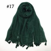 ND06  Plain Polyester Flat-Finish Tassel-End Hijab