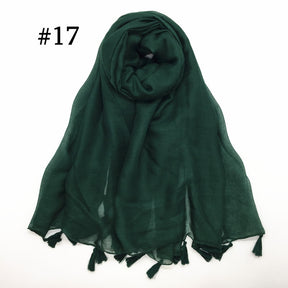 ND06  Plain Polyester Flat-Finish Tassel-End Hijab