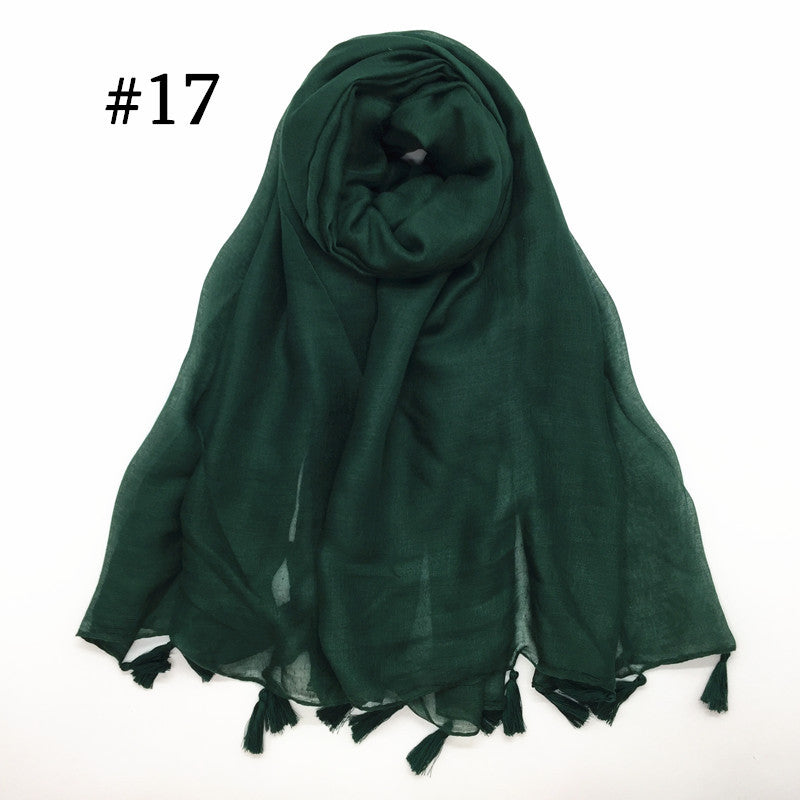 ND06  Plain Polyester Flat-Finish Tassel-End Hijab