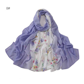 YZ202  Ombre Floral Print Pearl Chiffon Hijab