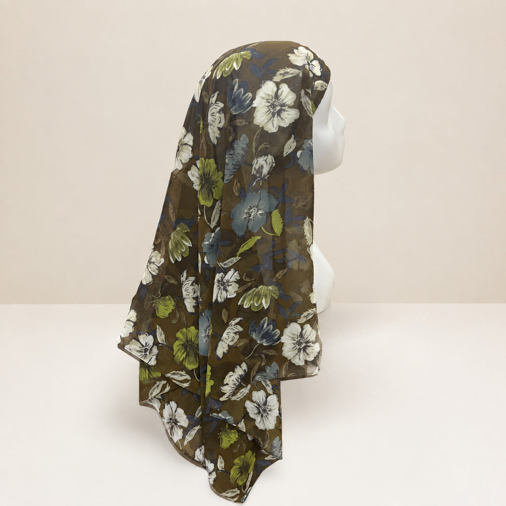 JBXF000  Printed Chiffon Hijab + Attached Tie Back Cap
