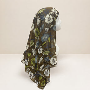 JBXF000  Printed Chiffon Hijab + Attached Tie Back Cap