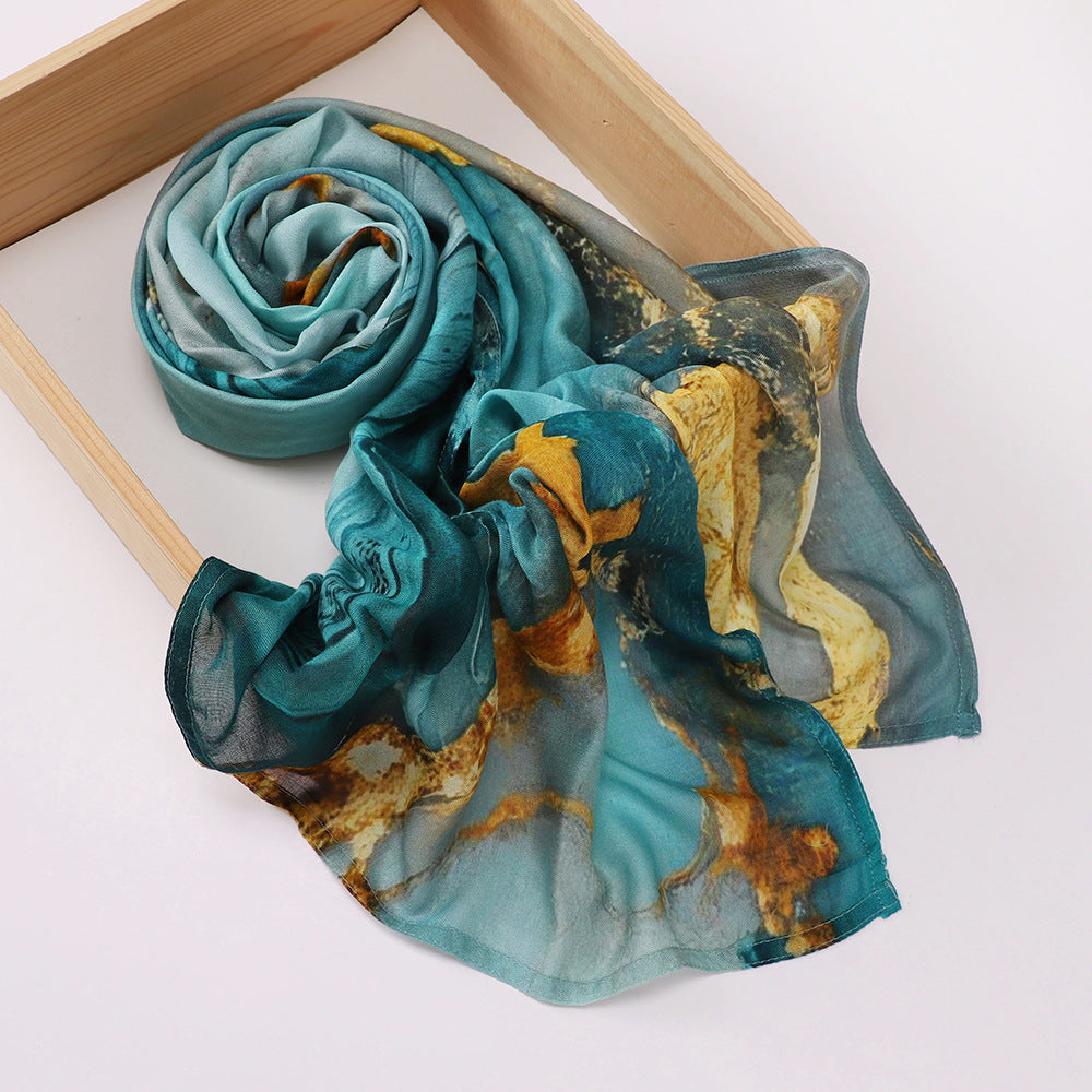 MSL395  Modal printed double stitch scarf