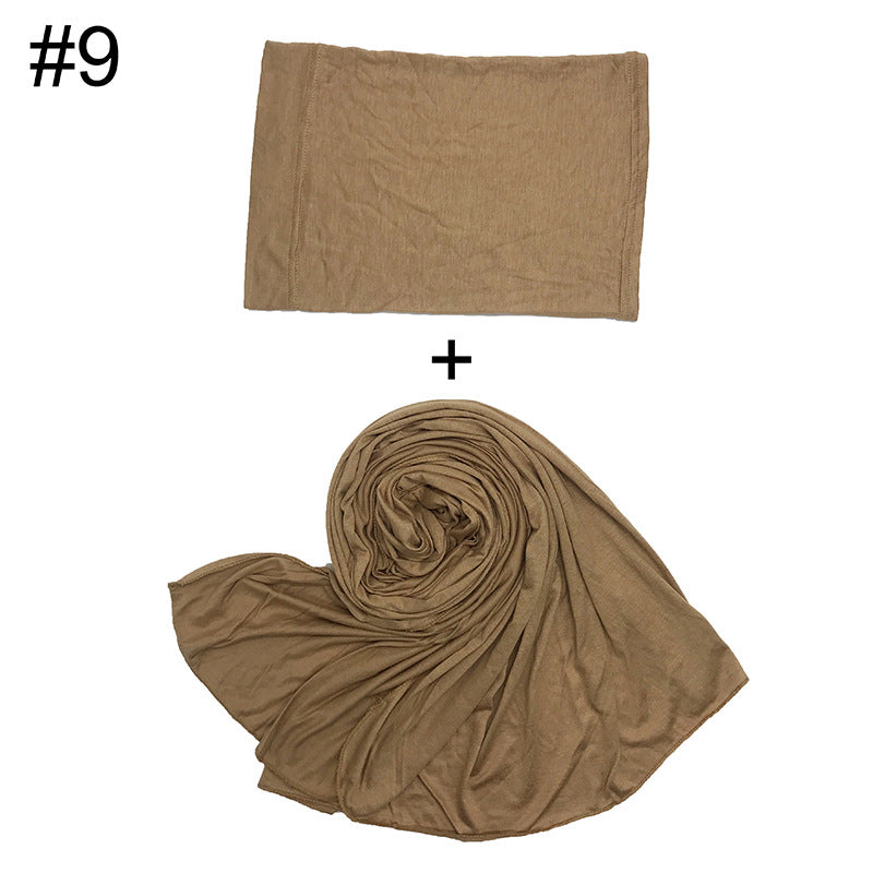 ND474  85*185cm Large Size Plain Mercerized Cotton Soft Jersey Hijab with Undercap Set
