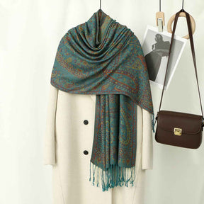 VS929  Cashew print hijab thick jacquard tassel scarf