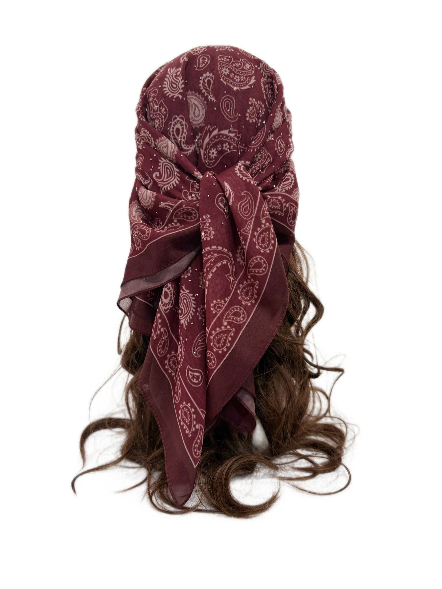 ASYLT552509018  90*90cm Paisley Printed Polyester Hotfix Rhinestone Square Scarf