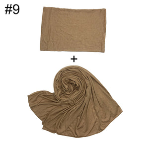 ND472  50*170cm  Small Size Plain Cotton Mercerized Cotton Soft Hijab with Undercap Set