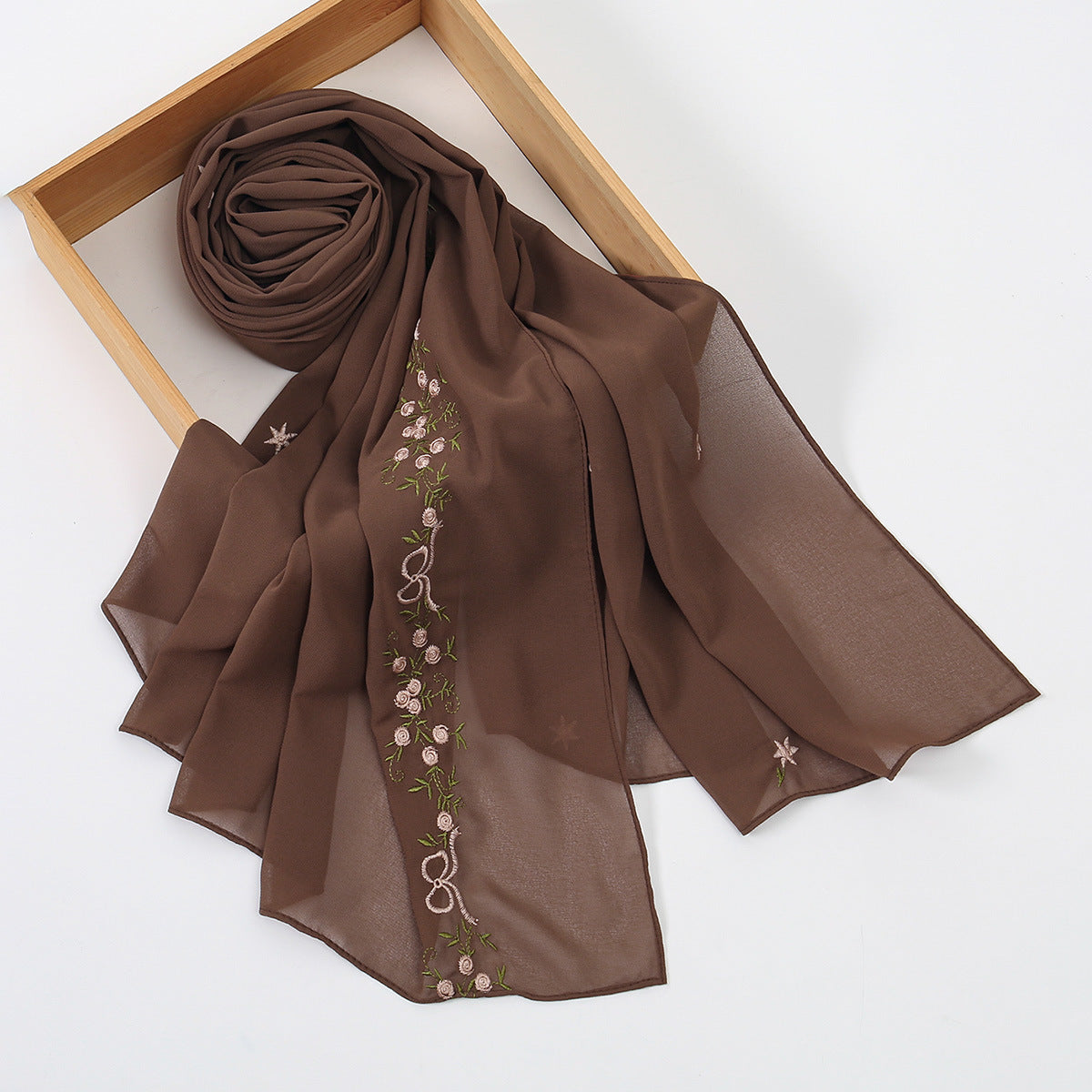 VE122  High-Quality Plain Elastic Chiffon Hijab with Embroidery