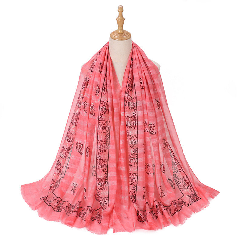 MSL276  Gold stamping hijab with gold thread - MOQ:2