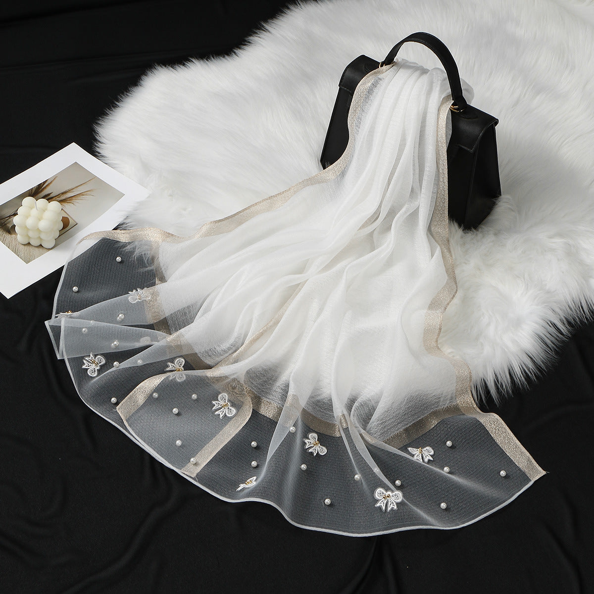 MZ070,71,72  Organza Pearl-Studded Women’s Sun Protection Scarf