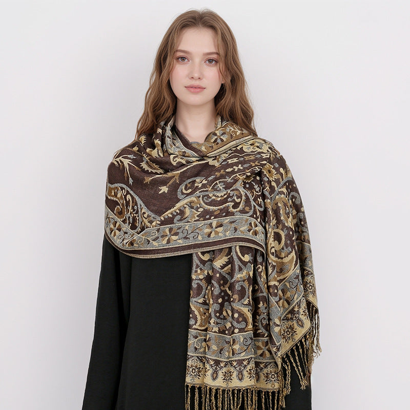 MY09 High quality ethnic style cashew jacquard scarf