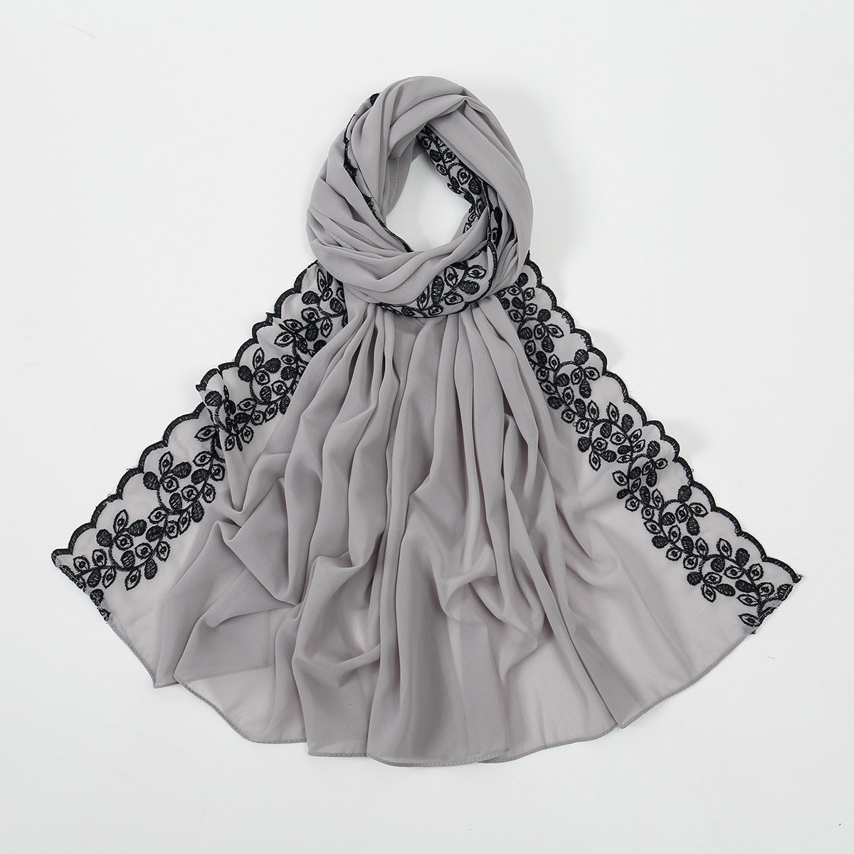 VE139  Stylish Butterfly Embroidered Chiffon Hijab
