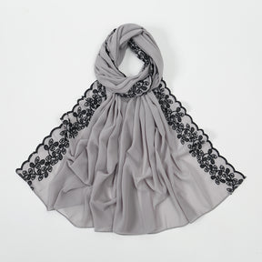 VE139  Stylish Butterfly Embroidered Chiffon Hijab