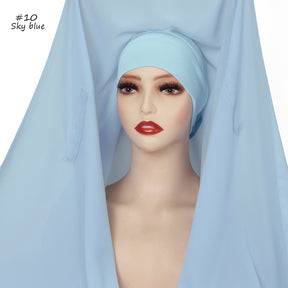 YZ316  Plain Silky Thick Chiffon Hijab with Built-in Magnetic Buckle and Matching Undercap