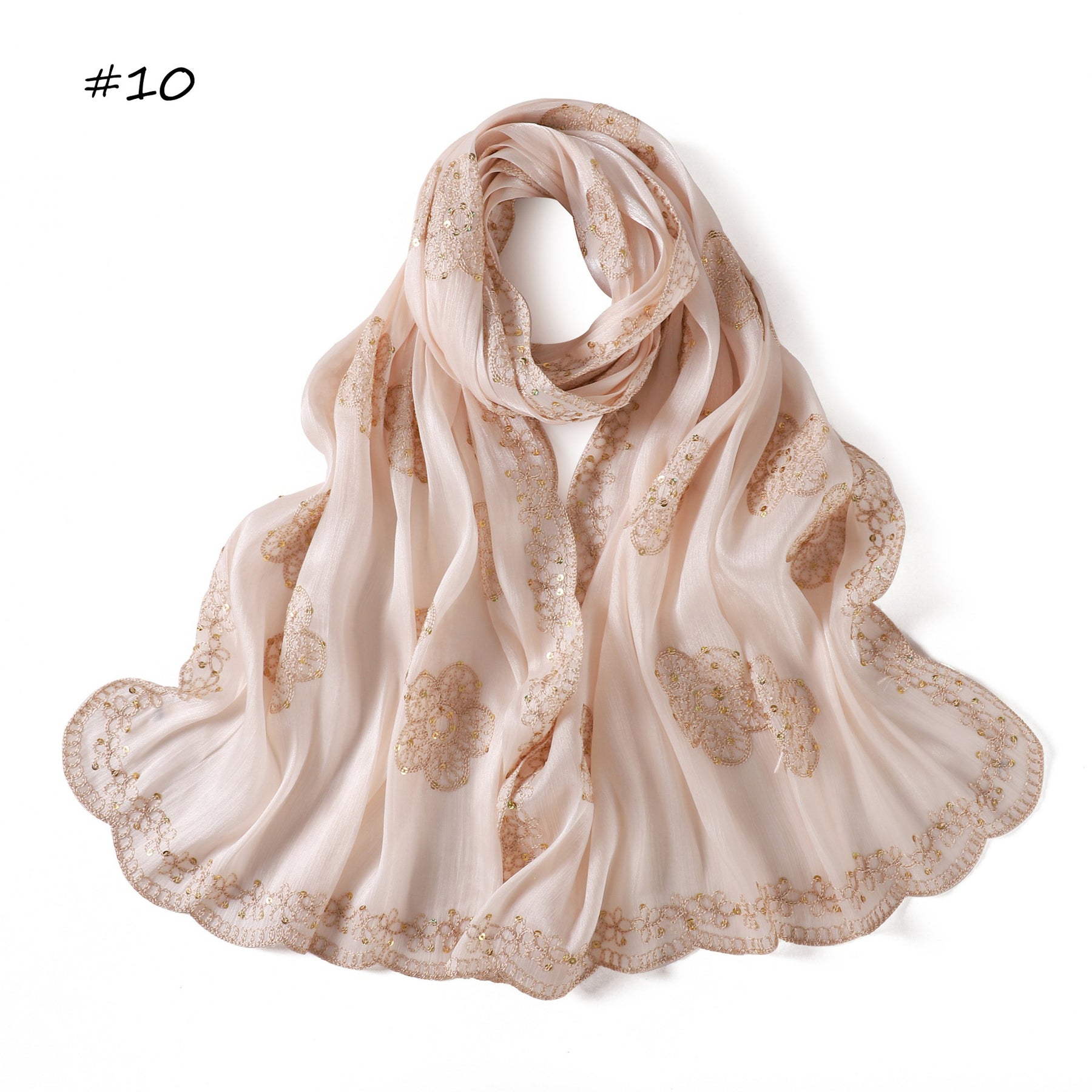 YZ343  Sequin Floral Embroidered Lace Trim Breathable Hijab