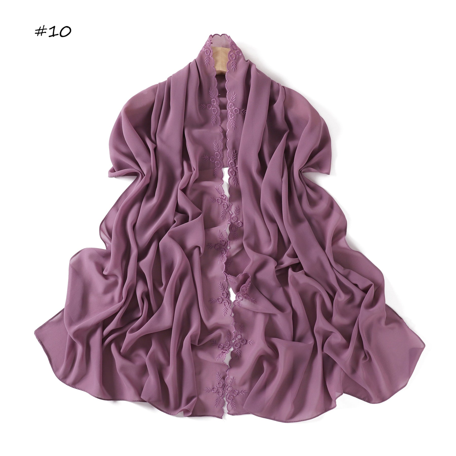 YZ336  Plain Solid Hijab with Flower Embroidered Chiffon