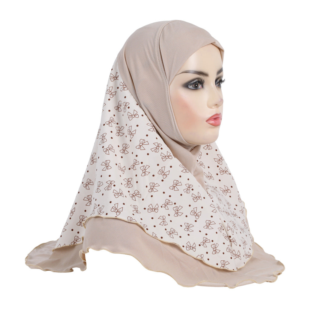 H326 Crystal linen splicing printed chiffon instant hijab