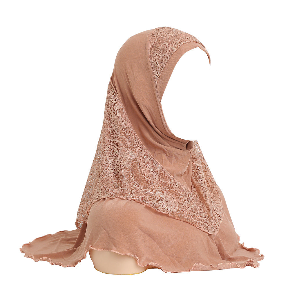 H126 Lace splicing plain instant hijab