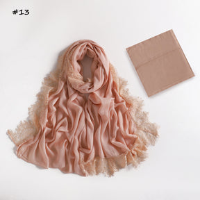 YZ347  Plain Modal Lace Hijab + Mercerized Cotton Tube Cap Set