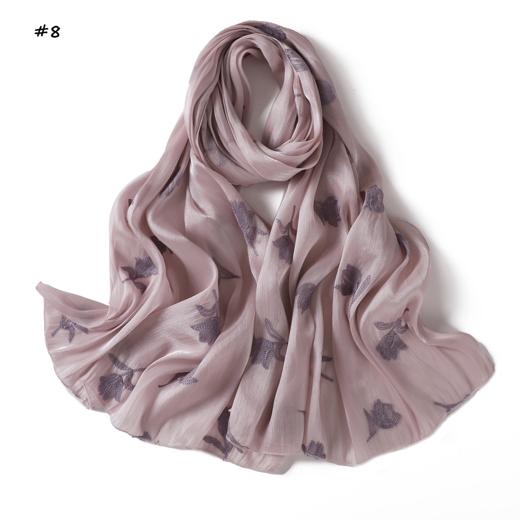 YZ330  Plain Sea Island Silk Embroidered Satin Hijab