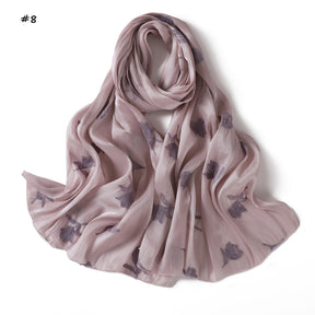 YZ330  Plain Sea Island Silk Embroidered Satin Hijab