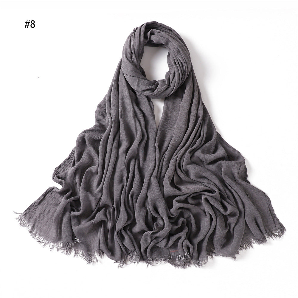 YZ28 Women's pleated solid color rayon two-end shawl breathable soft scarf