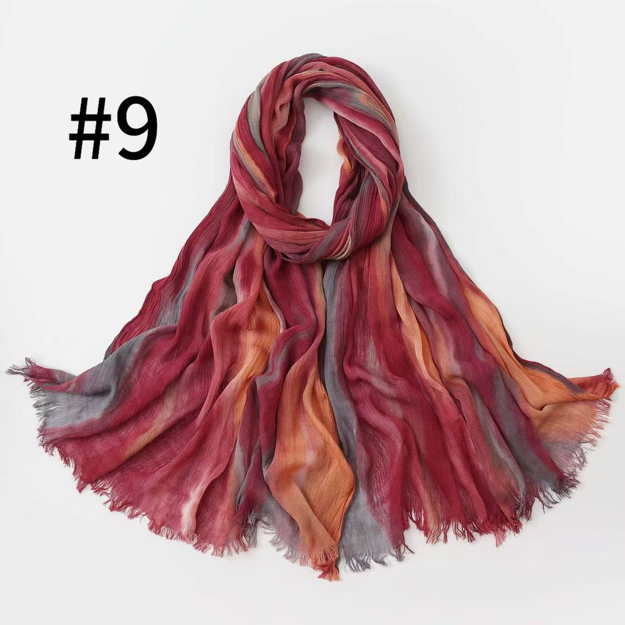 WJA485  Gradient Tie-Dye Autumn/Winter Crinkled Hijab